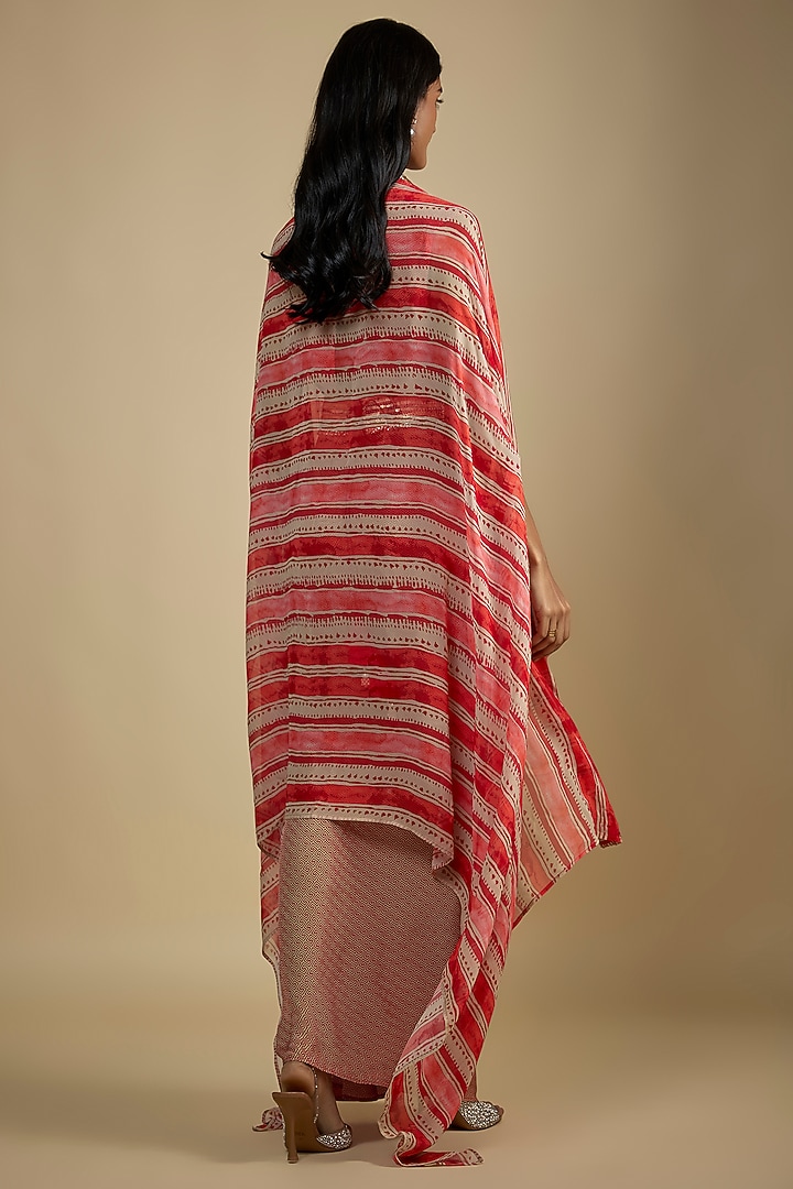 Red Crepe Digital Printed Maxi Cocktail Dress With Cape by Nadima Saqib at Pernia's Pop Up Shop