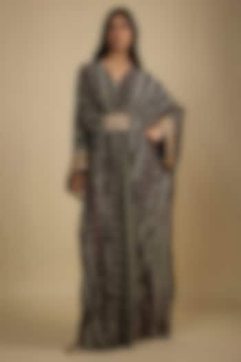 Brown Crepe Digital Printed Kaftan Vacation Dress by Nadima Saqib at Pernia's Pop Up Shop