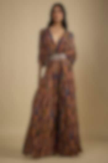 Multi-Colored Crepe Digital Printed Jumpsuit With Belt by Nadima Saqib at Pernia's Pop Up Shop