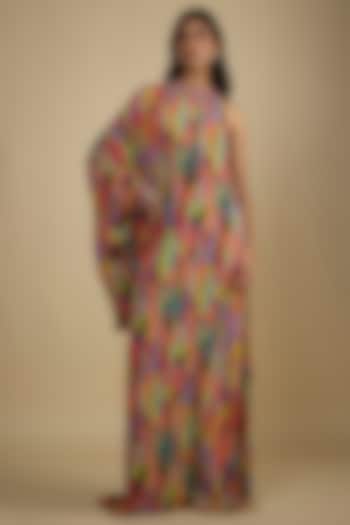 Multi-Colored Crepe Digital Printed One-Shoulder Vacation Dress by Nadima Saqib at Pernia's Pop Up Shop