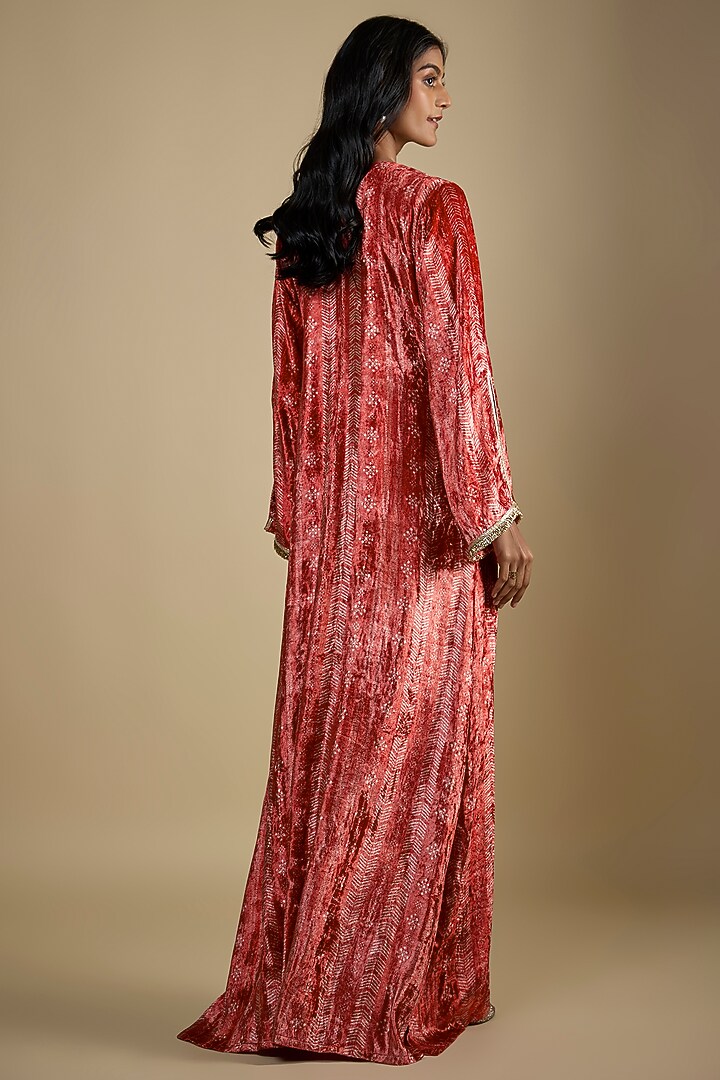 Red Velvet Digital Printed Kaftan Vacation Dress by Nadima Saqib at Pernia's Pop Up Shop