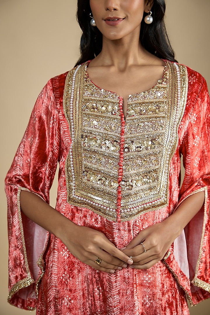 Red Velvet Digital Printed Kaftan Vacation Dress by Nadima Saqib at Pernia's Pop Up Shop
