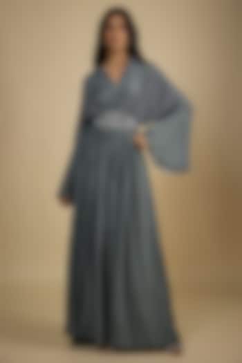 Black Crepe Digital Printed Kaftan Vacation Dress by Nadima Saqib at Pernia's Pop Up Shop