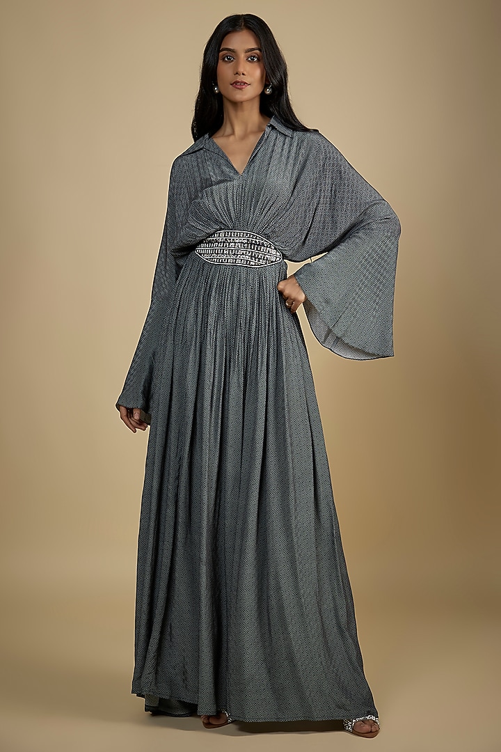 Black Crepe Digital Printed Kaftan Vacation Dress by Nadima Saqib at Pernia's Pop Up Shop