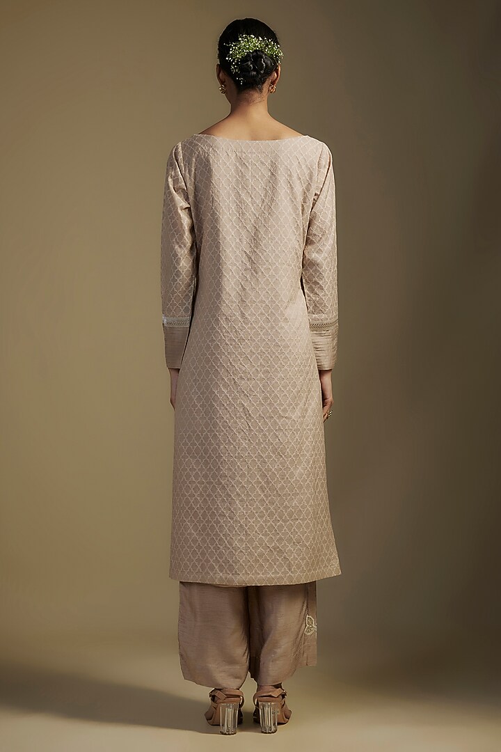 Brown Chanderi & Organza Sequins Embroidered Kurta Set by Nadima Saqib at Pernia's Pop Up Shop