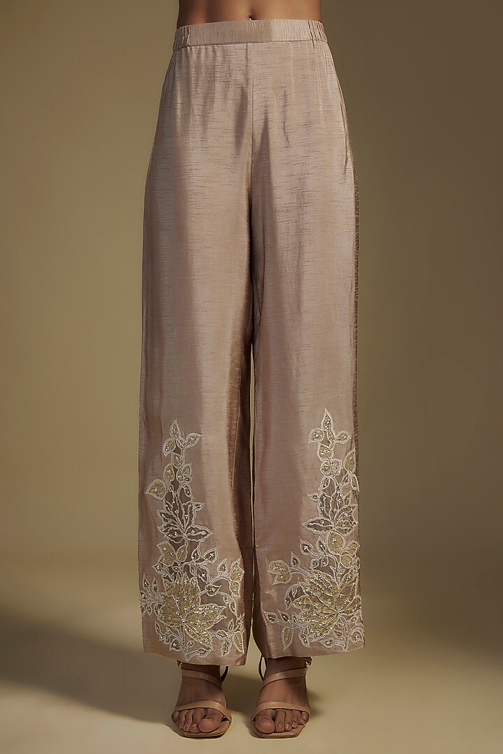 Brown Chanderi & Organza Sequins Embroidered Kurta Set by Nadima Saqib at Pernia's Pop Up Shop