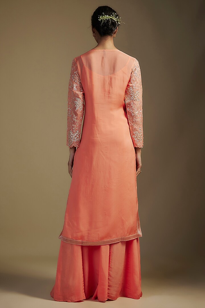 Peach Crepe Wedding Sharara Set by Nadima Saqib at Pernia's Pop Up Shop