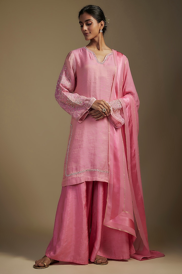 Pink Dupion Silk Sharara Set by Nadima Saqib at Pernia's Pop Up Shop