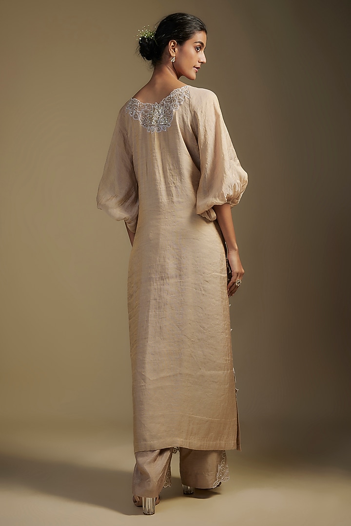 Brown Tissue & Organza Sequins Embroidered Kurta Set by Nadima Saqib at Pernia's Pop Up Shop