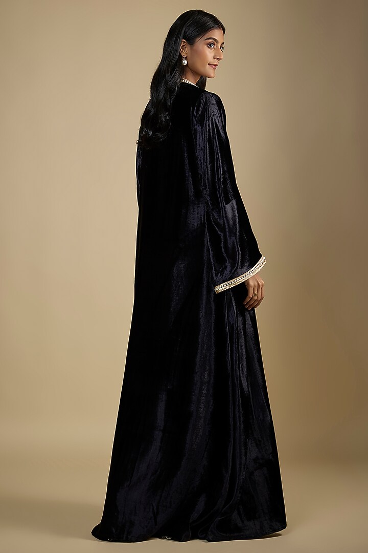 Black Crepe Snake Printed Maxi Vacation Dress With Cape by Nadima Saqib at Pernia's Pop Up Shop