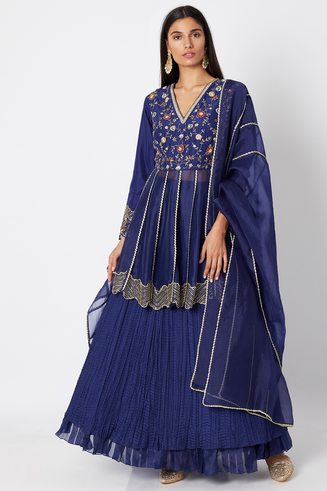 Cobalt Blue Embroidered Lehenga Set by Nadima Saqib