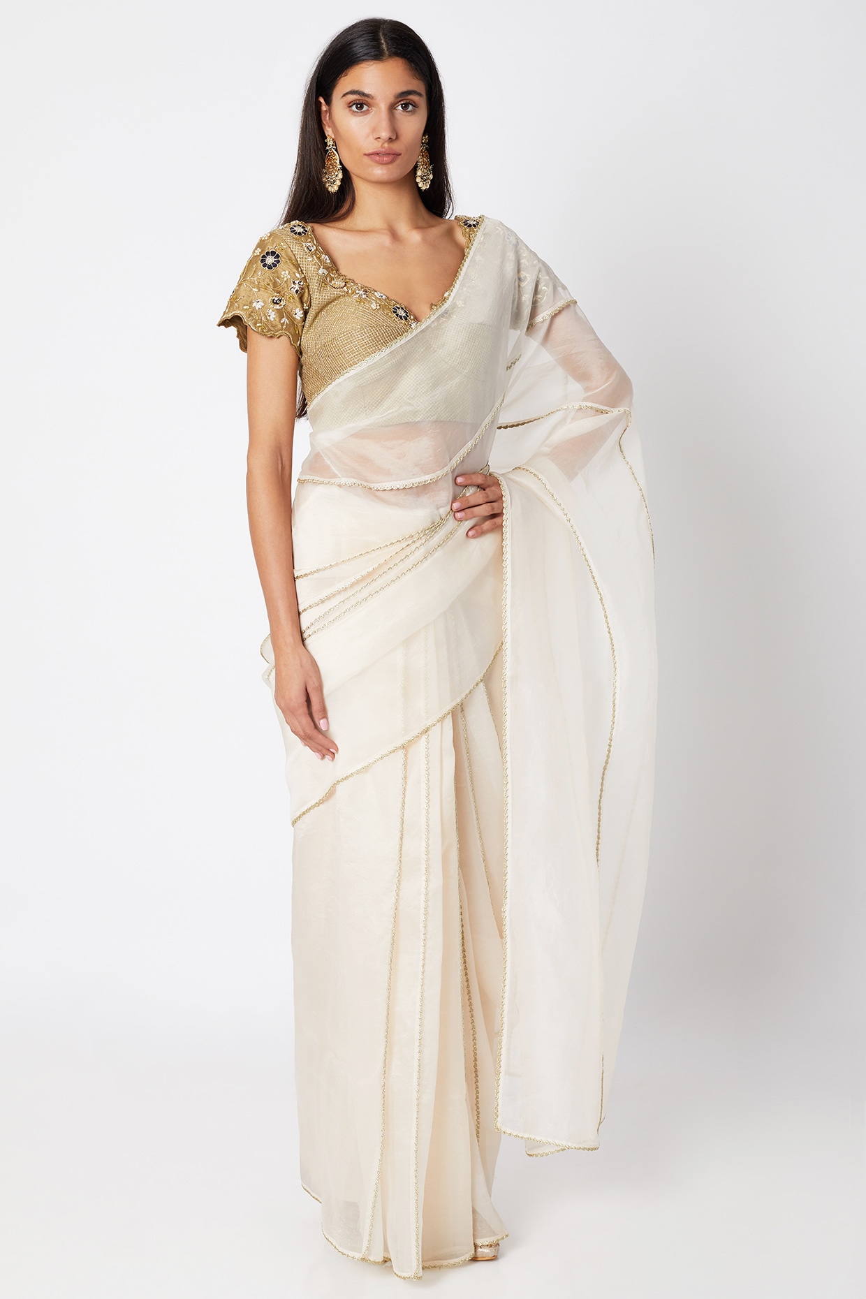 Buy Tia Cream Monochrome Satin One Minute Saree Online – ONE MINUTE SAREE  INDIA