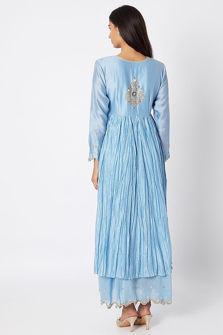 Sky Blue Embroidered Gown With Dupatta by Nadima Saqib at Pernia's Pop Up Shop