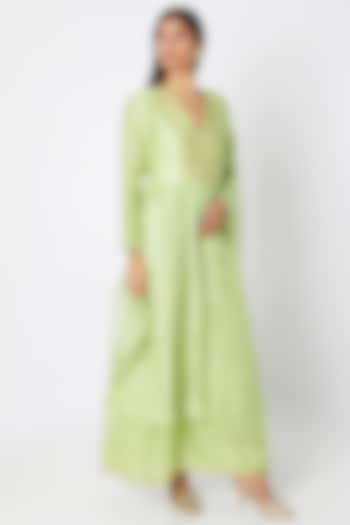 Mint Green Embroidered Gown With Dupatta by Nadima Saqib