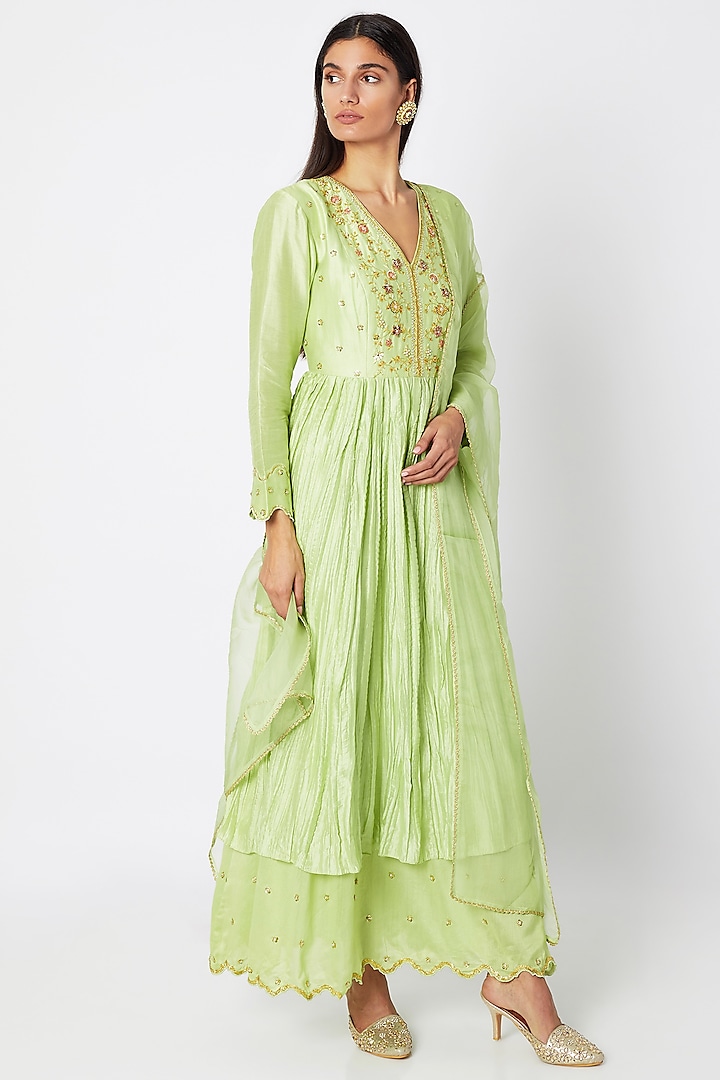 Mint Green Embroidered Gown With Dupatta by Nadima Saqib at Pernia's Pop Up Shop