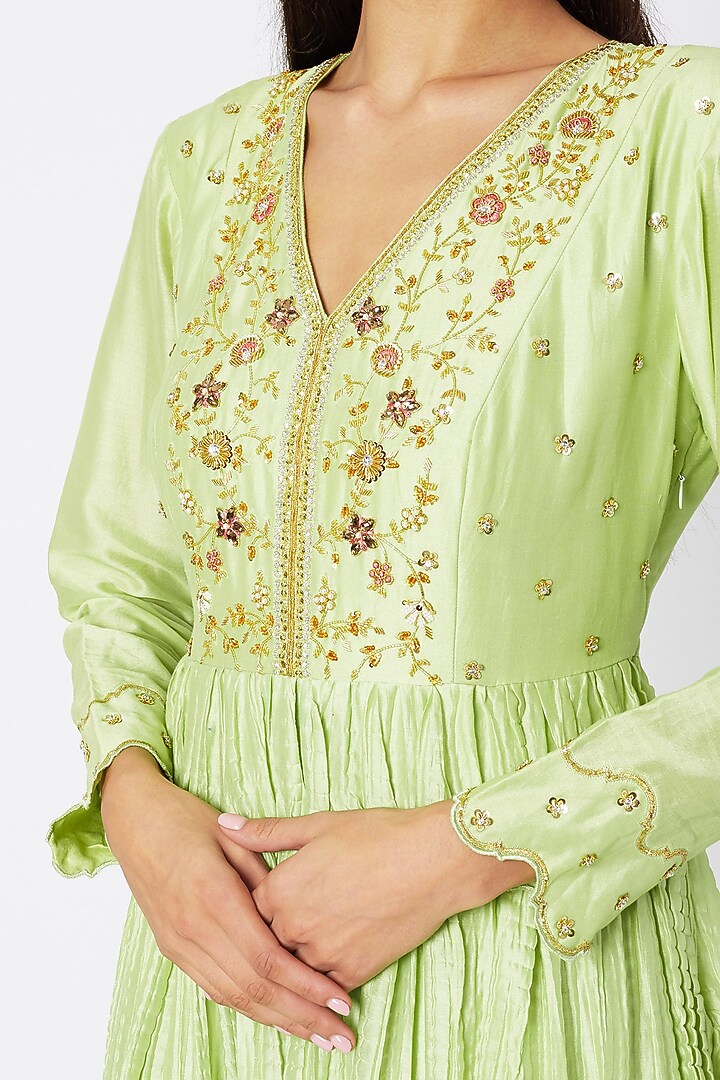 Mint Green Embroidered Gown With Dupatta by Nadima Saqib at Pernia's Pop Up Shop
