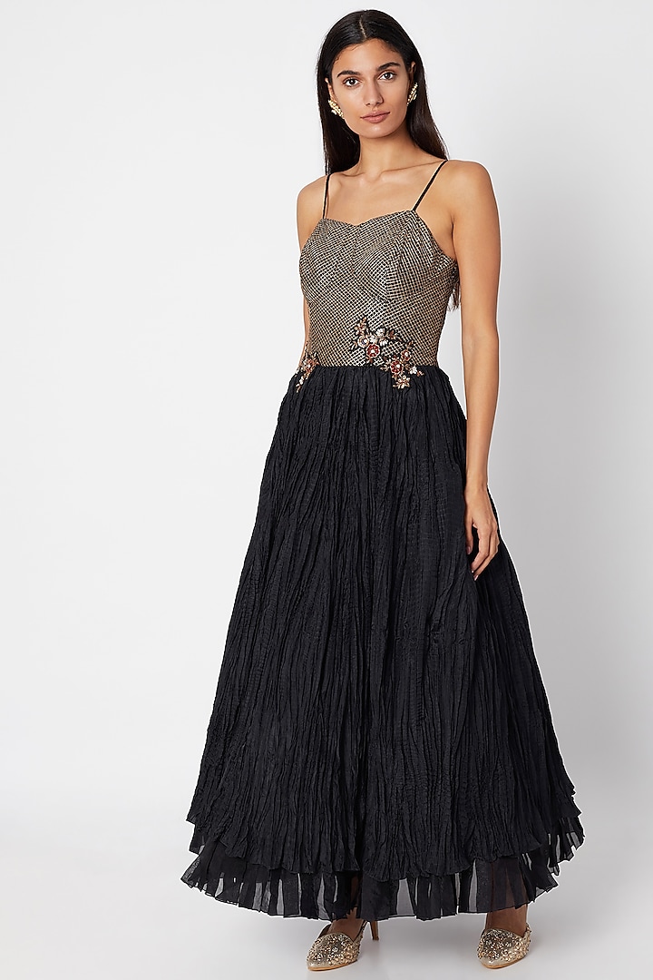 Black Embroidered Bustier Gown by Nadima Saqib