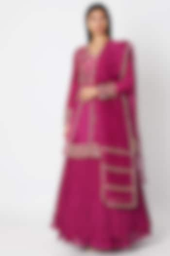 Wine Embroidered Wedding Lehenga Set by Nadima Saqib at Pernia's Pop Up Shop