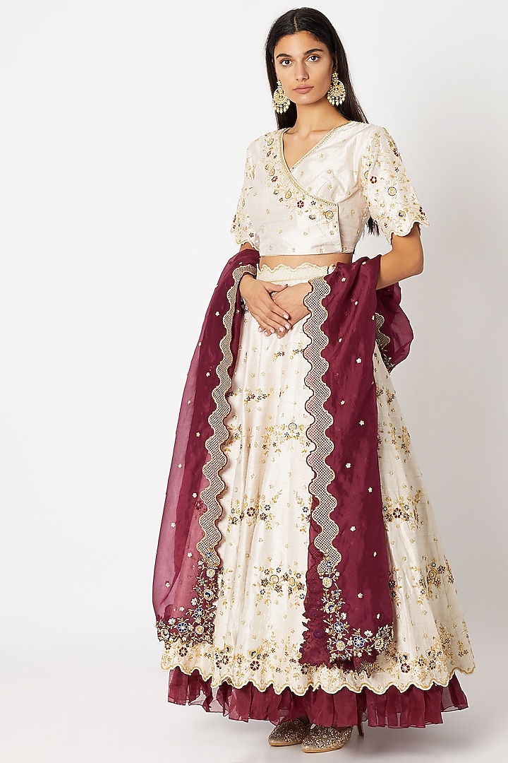 White Embroidered Bridal Lehenga Set by Nadima Saqib at Pernia's Pop Up Shop