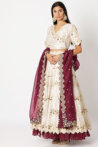 White Embroidered Lehenga Set by Nadima Saqib