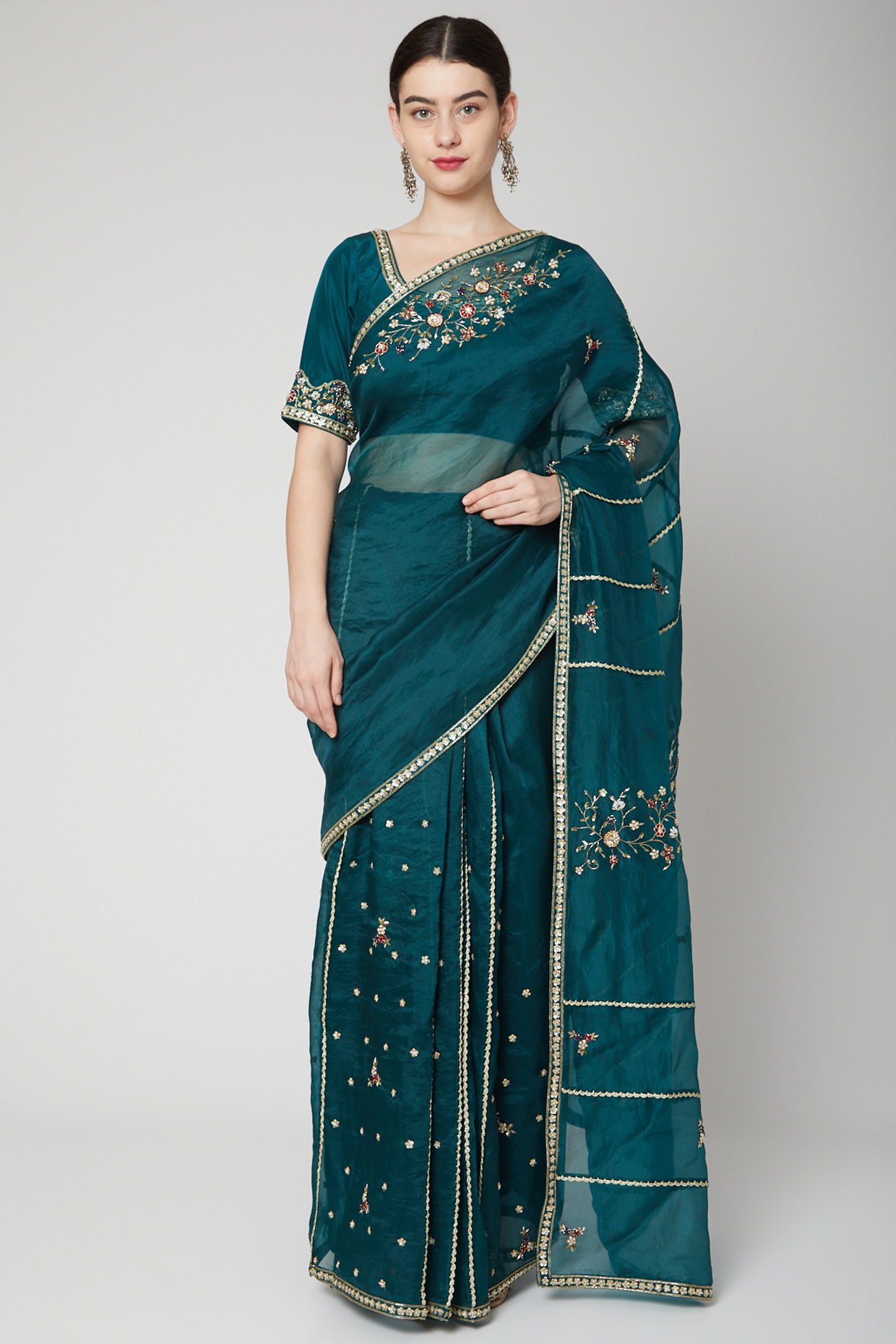 Emerald Green Pure Silk & Silk Organza Zardosi Embroidered Wedding Saree Set by Nadima Saqib at Pernia's Pop Up Shop