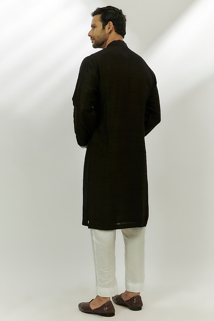 Black Viscose Matka Silk Sequins & Zardosi Embroidered Kurta by Nadima Saqib Men at Pernia's Pop Up Shop