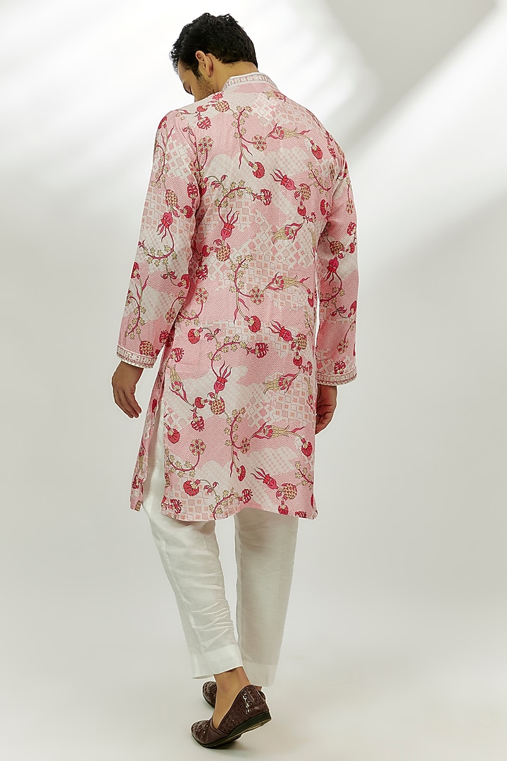 Pastel Pink Viscose Dupion Silk Sequins & Zardosi Hand Embroidered Kurta by Nadima Saqib Men at Pernia's Pop Up Shop