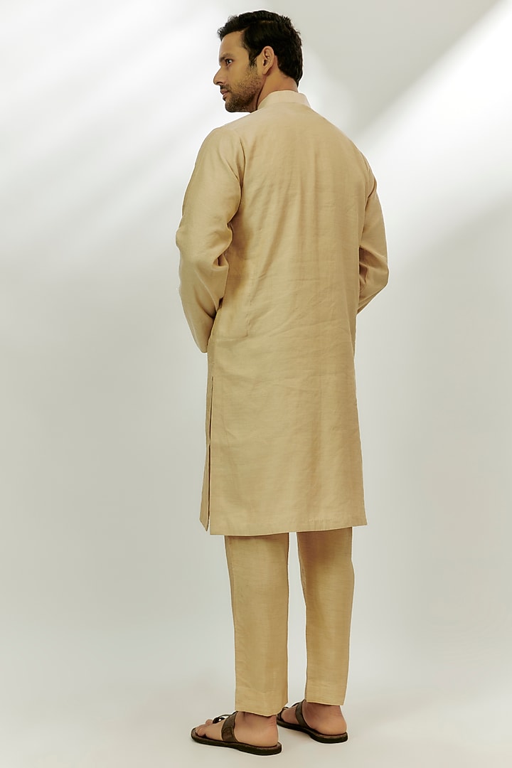 Beige Chanderi Tissue Zardosi & Thread Embroidered Kurta Set by Nadima Saqib Men at Pernia's Pop Up Shop