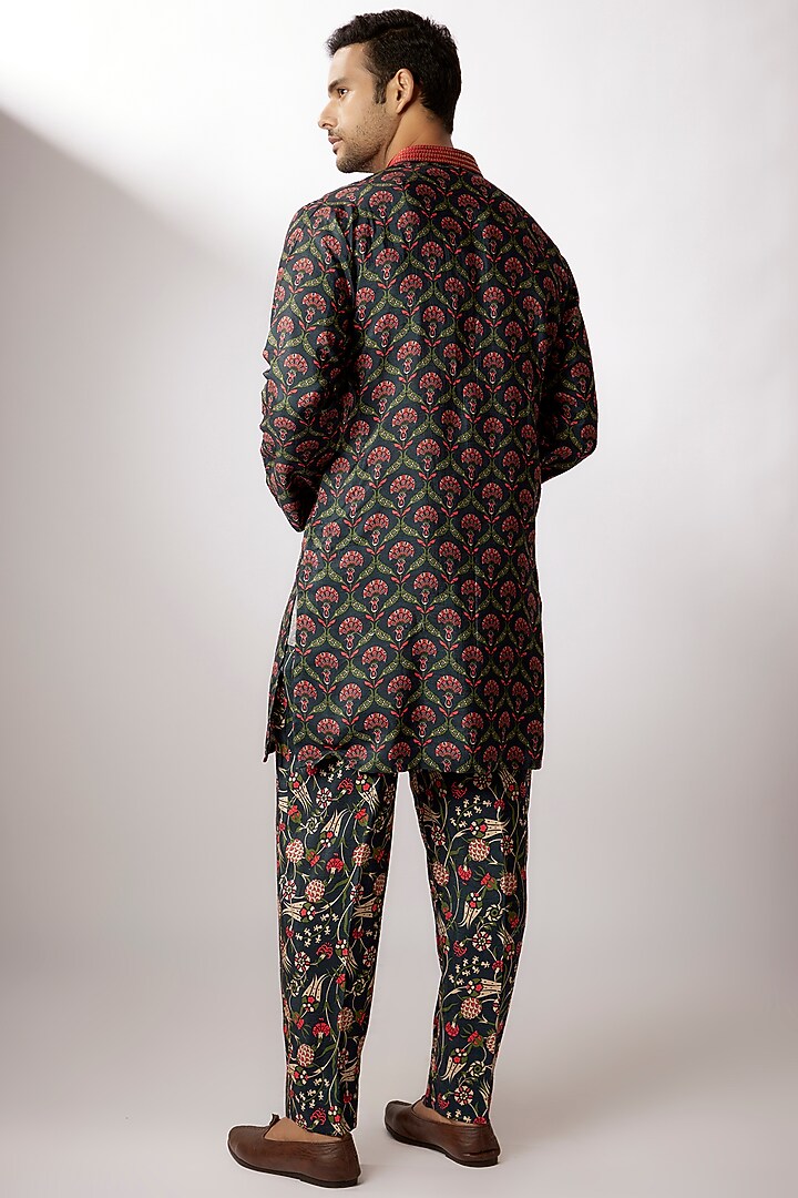 Dark Blue Dupion Silk Digital Printed Kurta Set by Nadima Saqib Men at Pernia's Pop Up Shop