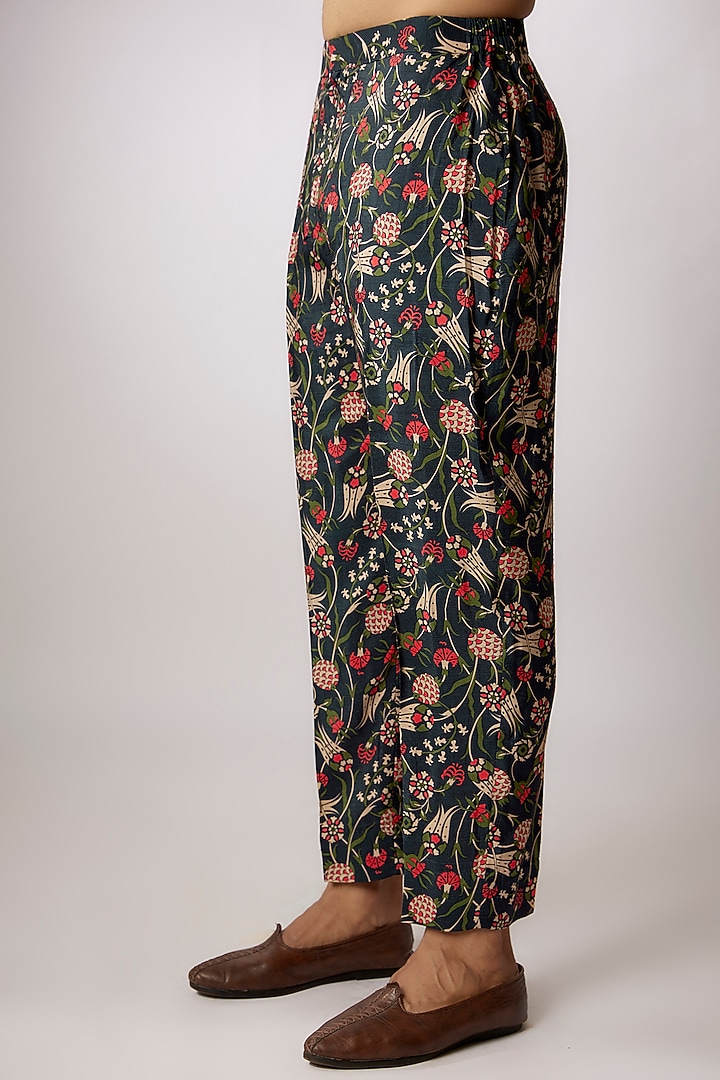 Dark Blue Dupion Silk Digital Printed Kurta Set by Nadima Saqib Men at Pernia's Pop Up Shop