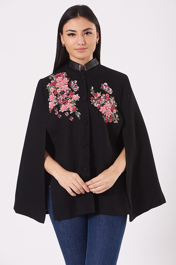 Black Embroidered Butterfly Cape by Neiza Shawls at Pernia's Pop Up Shop