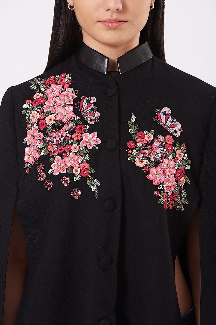 Black Embroidered Butterfly Cape by Neiza Shawls at Pernia's Pop Up Shop