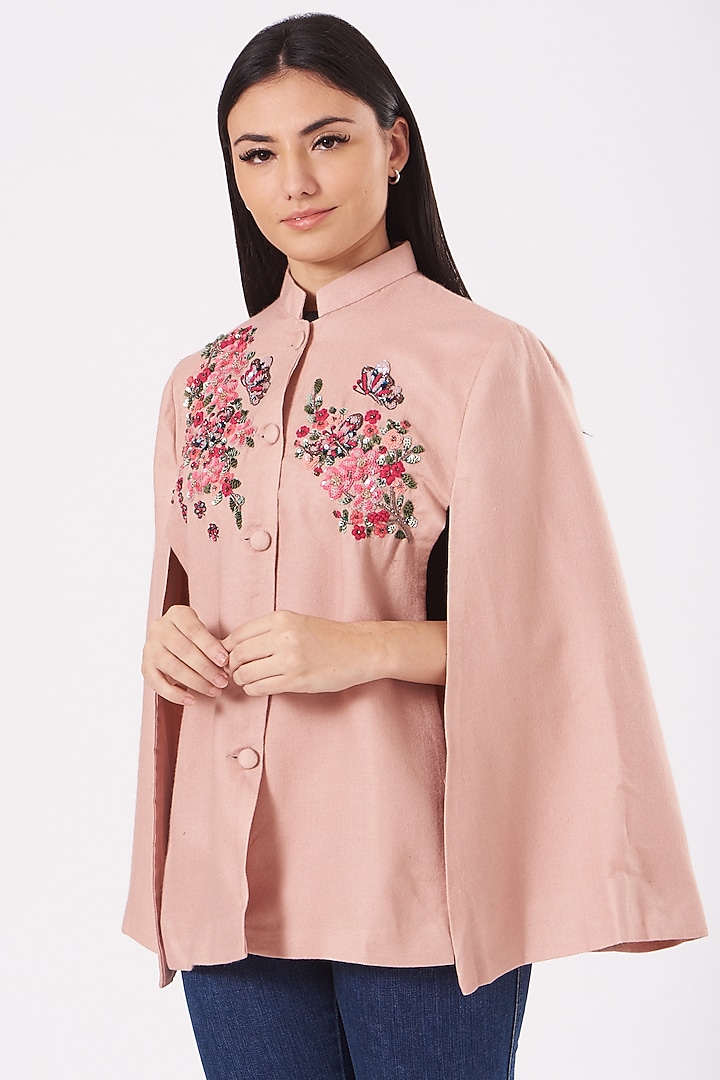 Blush Pink Embroidered Butterfly Cape by Neiza Shawls at Pernia's Pop Up Shop
