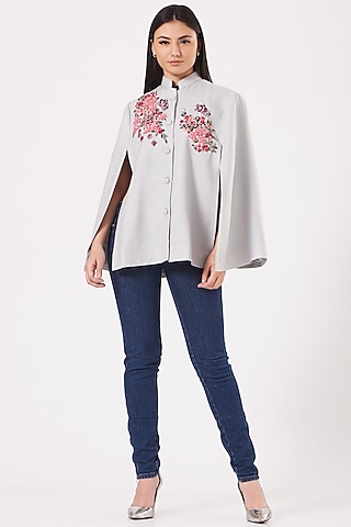 Grey Embroidered Cape by Neiza Shawls