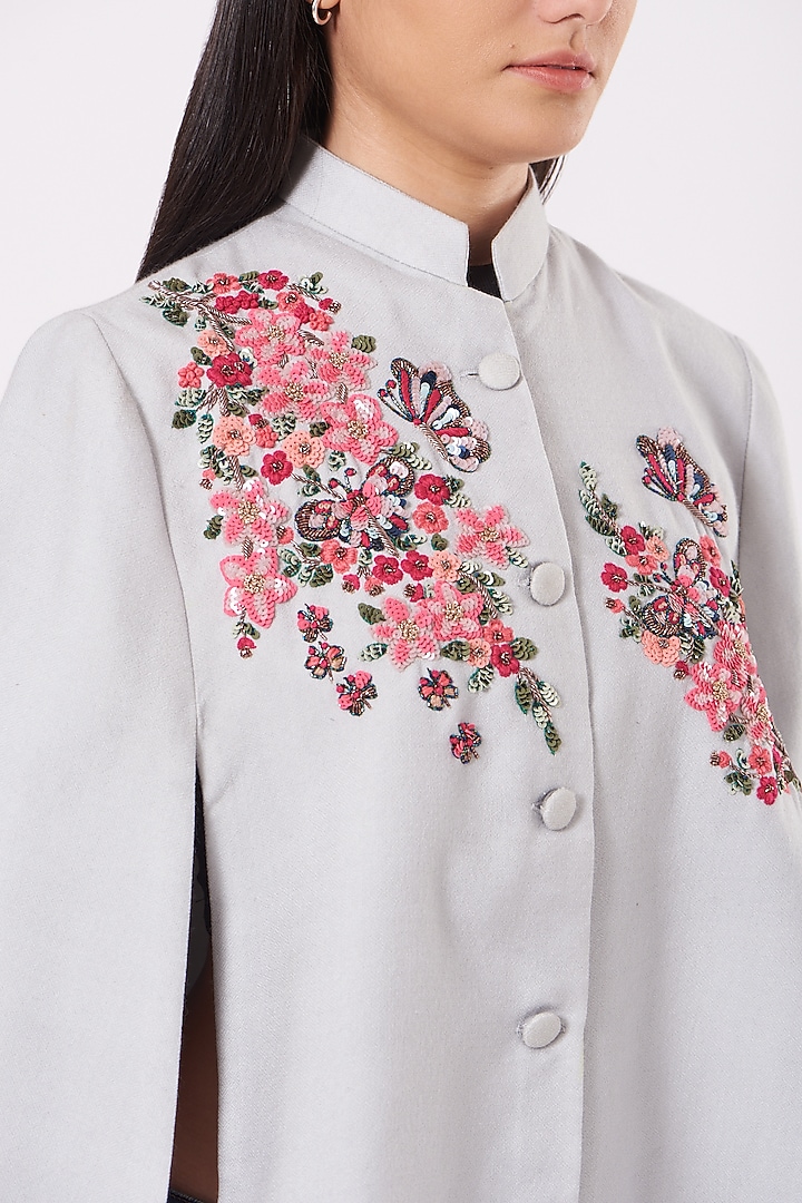 Grey Embroidered Cape by Neiza Shawls at Pernia's Pop Up Shop