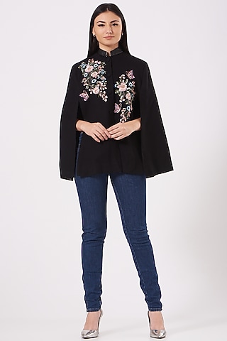 Black Cashmere Wool Cape by Neiza Shawls