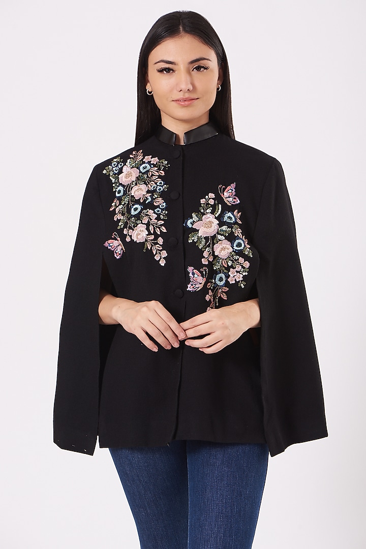 Black Cashmere Wool Cape by Neiza Shawls at Pernia's Pop Up Shop