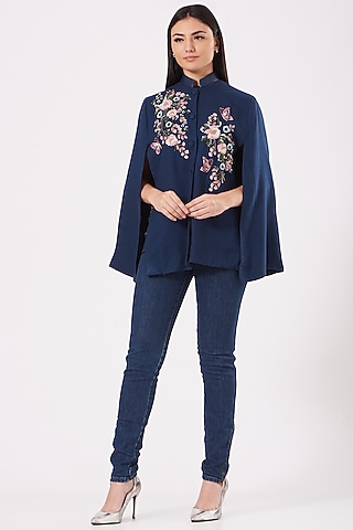 Cobalt Blue Cashmere Wool Cape by Neiza Shawls