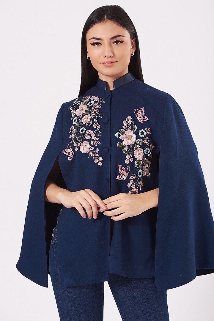 Cobalt Blue Cashmere Wool Cape by Neiza Shawls at Pernia's Pop Up Shop