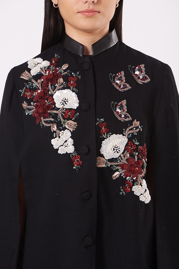 Black Cashmere Wool Embroidered Cape by Neiza Shawls at Pernia's Pop Up Shop