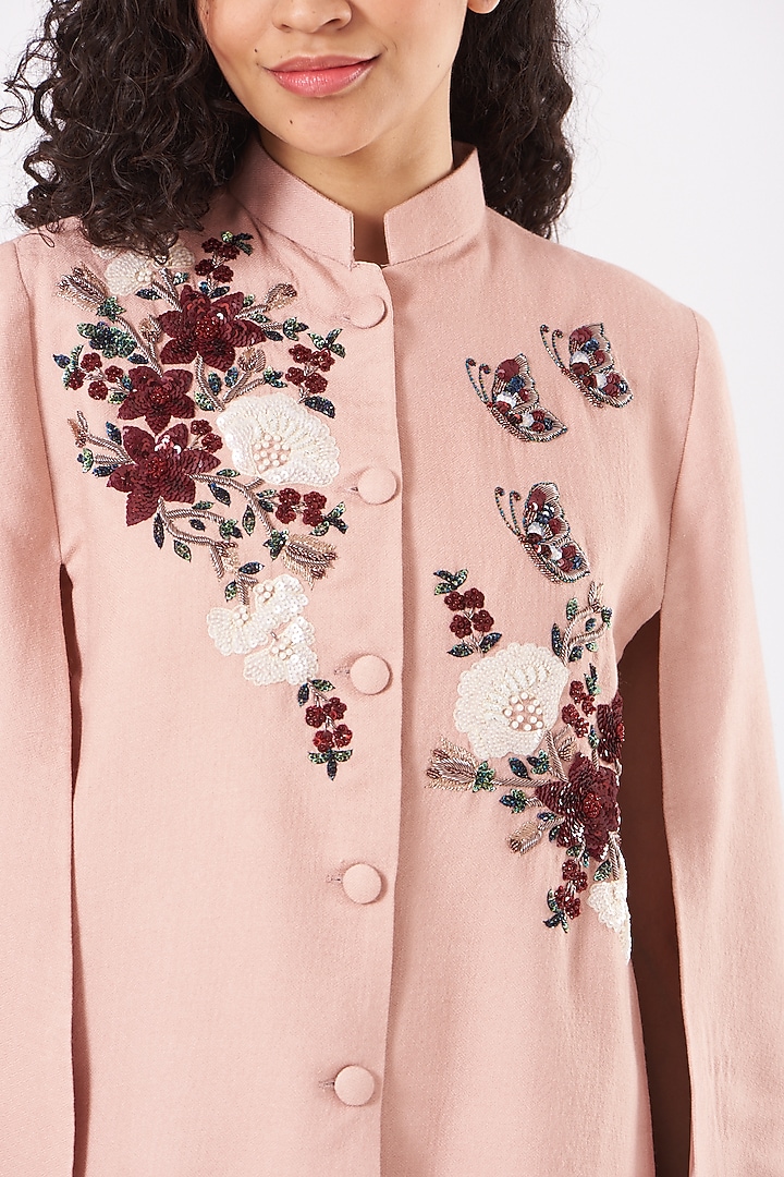 Blush Pink Cashmere Wool Embroidered Cape by Neiza Shawls at Pernia's Pop Up Shop