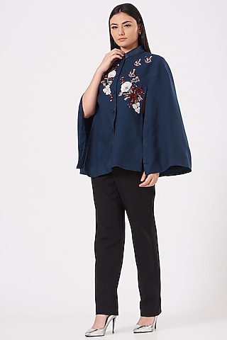 Cobalt Blue Cashmere Wool Cape by Neiza Shawls