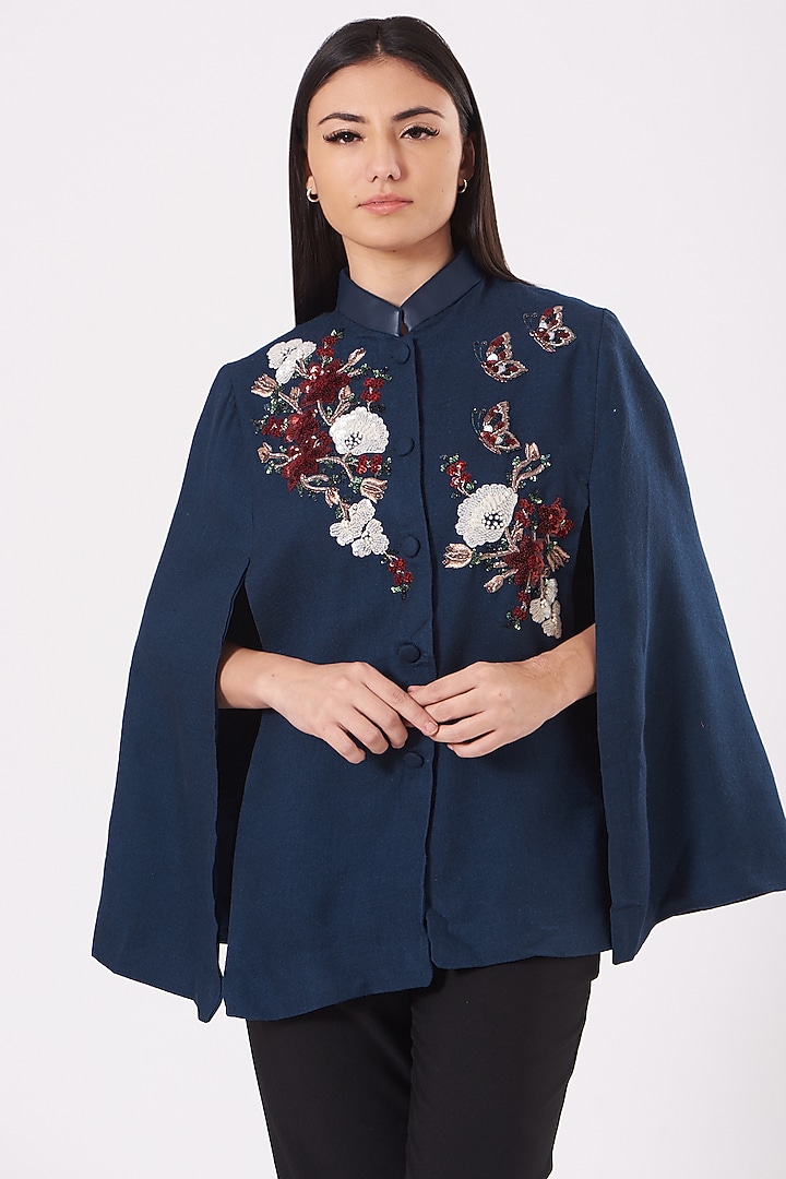 Cobalt Blue Cashmere Wool Cape by Neiza Shawls at Pernia's Pop Up Shop