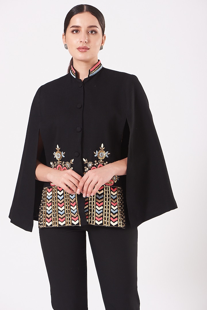 Black Cape With Embroidery by Neiza Shawls at Pernia's Pop Up Shop