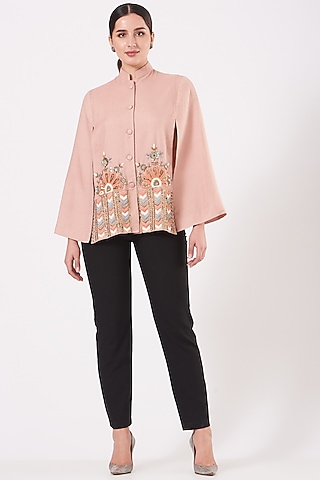 Blush Pink Cape With Embroidery by Neiza Shawls