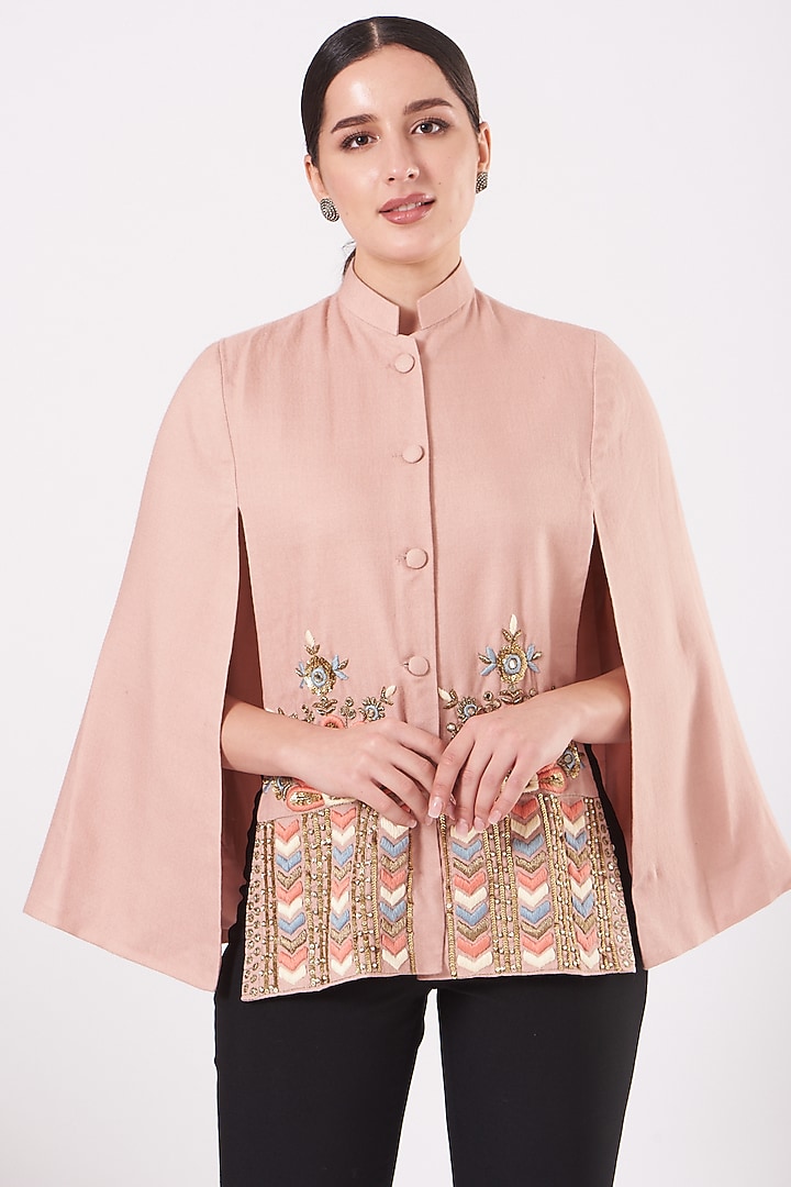 Blush Pink Cape With Embroidery by Neiza Shawls at Pernia's Pop Up Shop