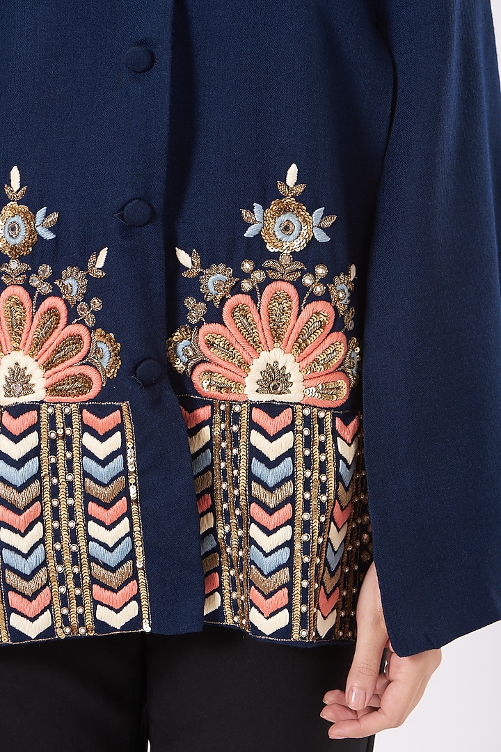 Cobalt Blue Cape With Embroidery by Neiza Shawls at Pernia's Pop Up Shop