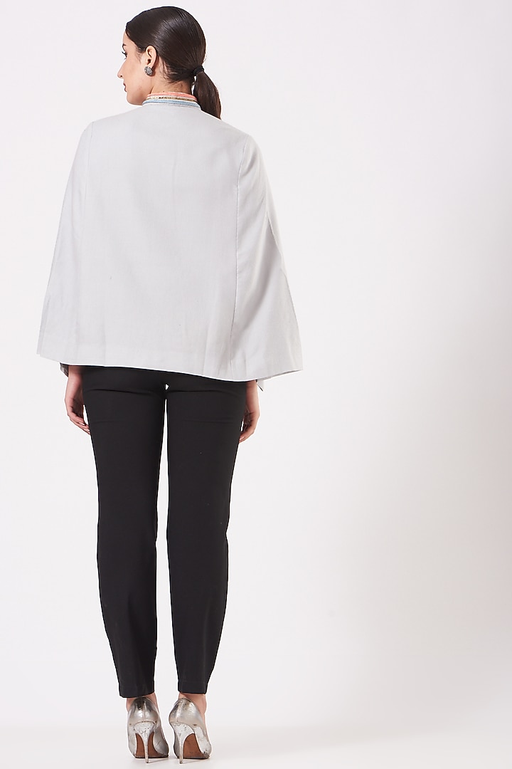 Grey Cape With Embroidery by Neiza Shawls at Pernia's Pop Up Shop