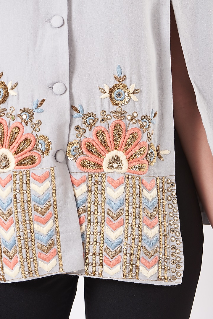 Grey Cape With Embroidery by Neiza Shawls at Pernia's Pop Up Shop