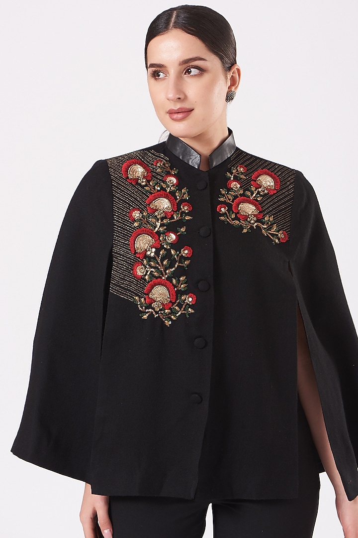 Black Cape With Anchor Embroidery by Neiza Shawls at Pernia's Pop Up Shop
